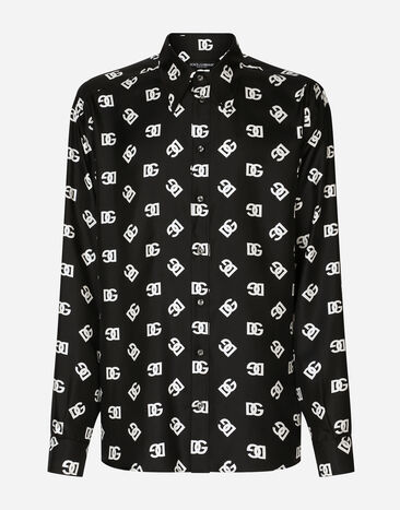 Dolce & Gabbana DG Monogram 印花真丝斜纹阔型衬衫 黑 G2PS2THJMOW