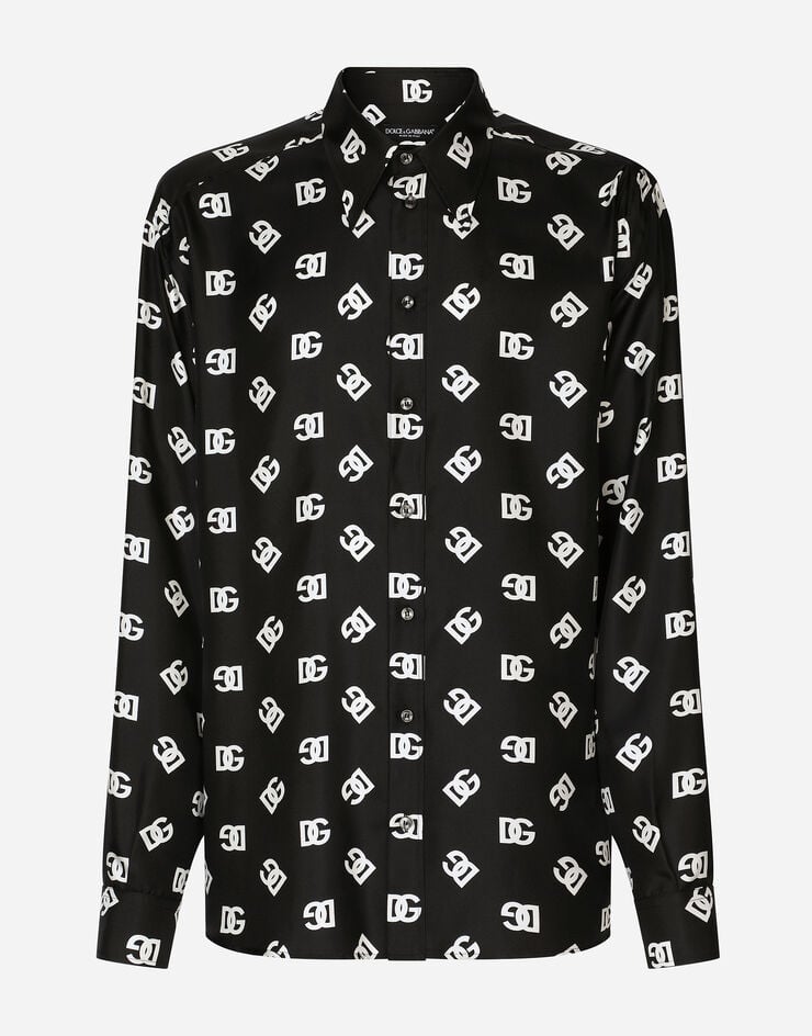 Dolce & Gabbana Camicia over twill di seta stampa DG Monogram Multicolore G5IT7TIS1QJ