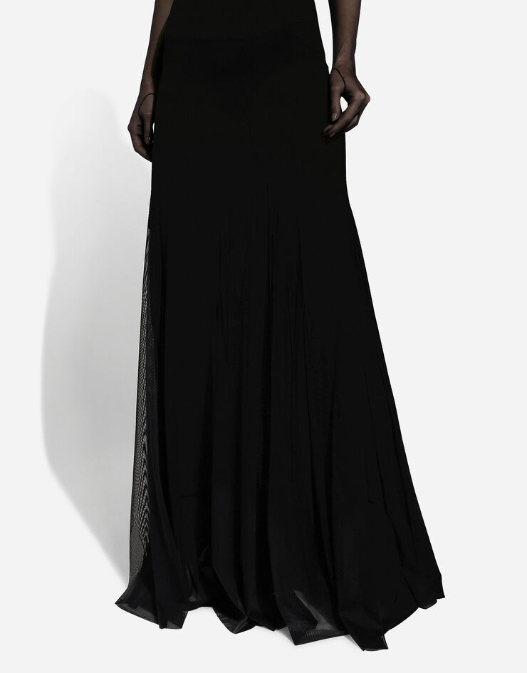 Dolce&Gabbana فستان تول طويل أسود F6DCMTFLREY