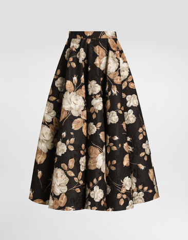 Dolce & Gabbana Midirock aus Brokat mit Vintage-Rosenprint Drucken F4C6FTFSTBR
