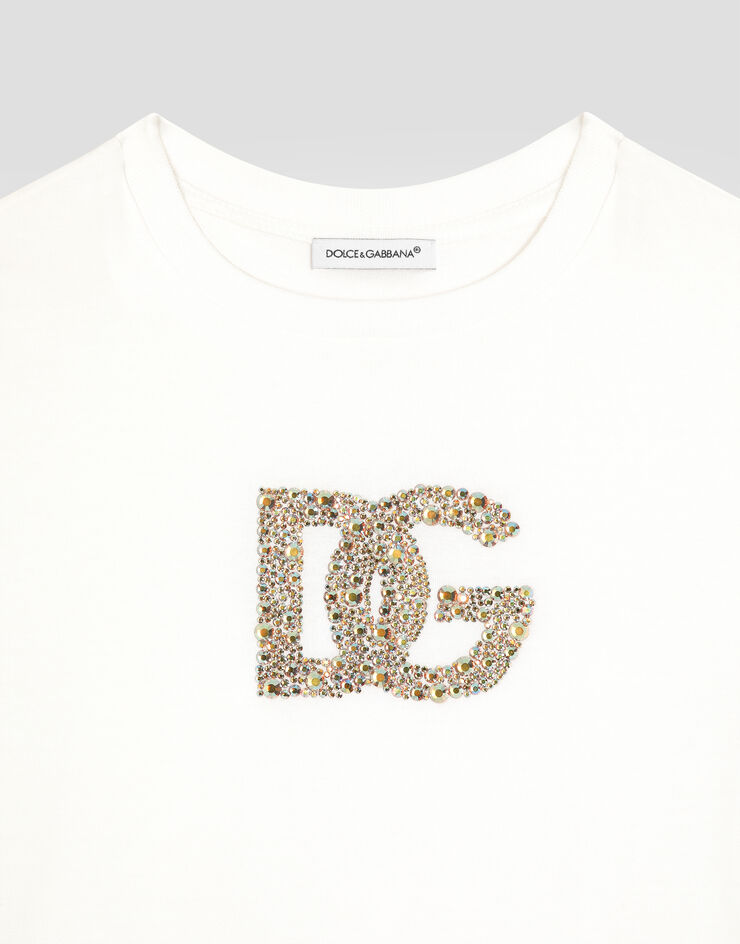 Dolce & Gabbana T-Shirt aus Jersey mit DG-Logo Weiss L5JTOXG7O0X