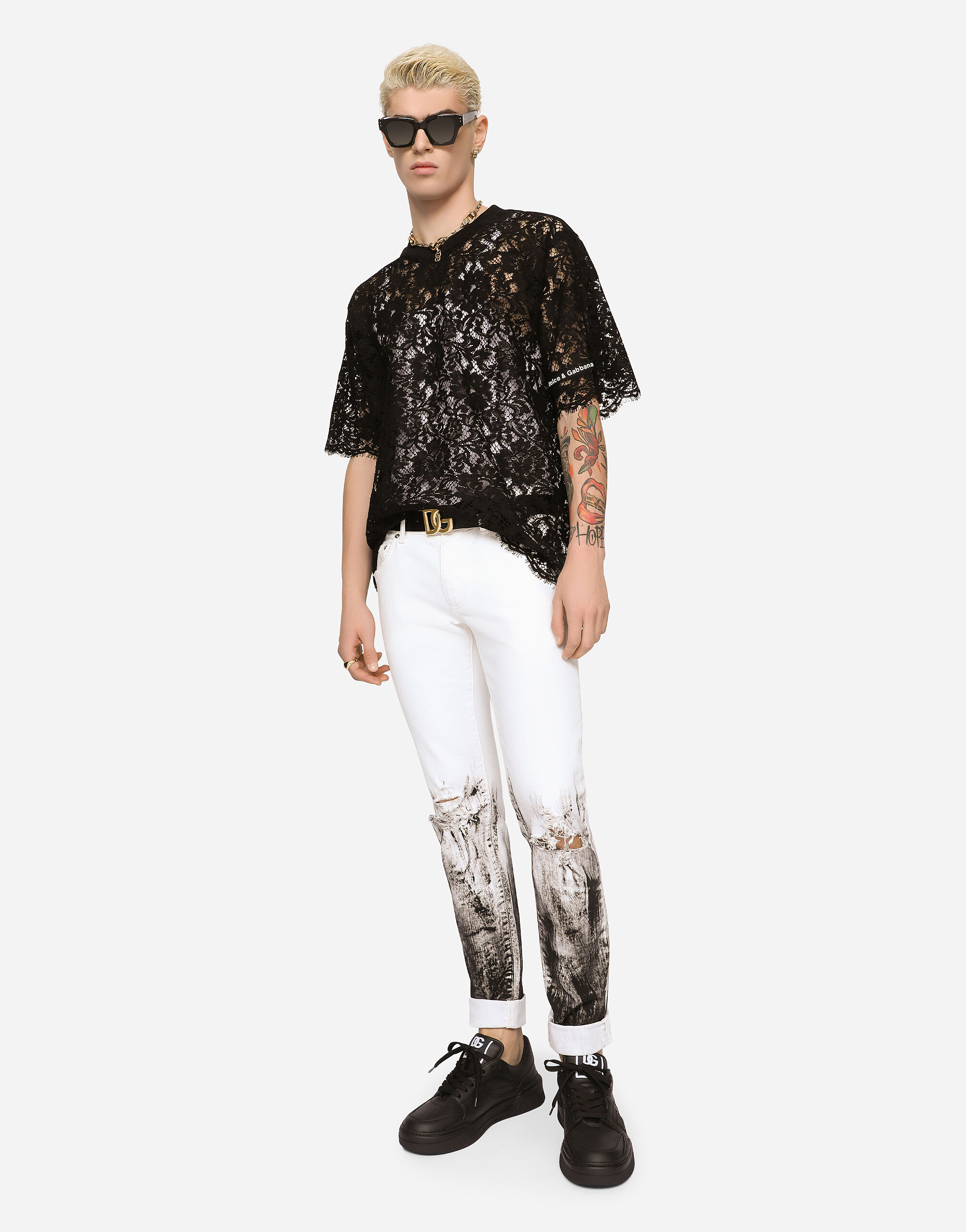 Lace T shirt with Dolce Gabbana logo in Black for Men Dolce Gabbana US