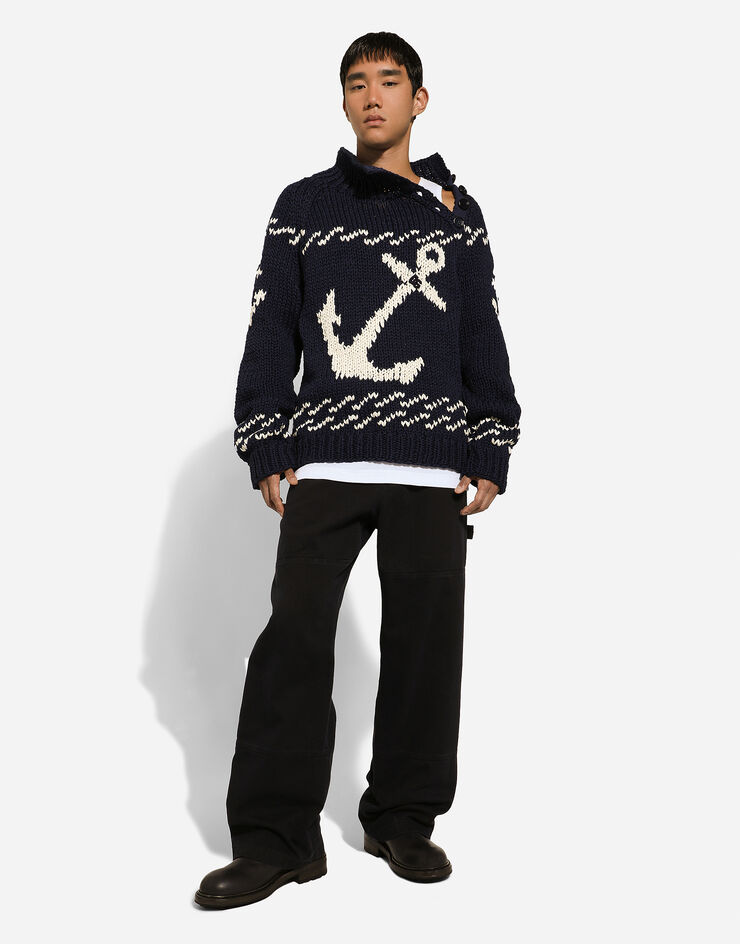 Dolce & Gabbana 마리나 프린트 터틀넥 스웨터 블루 GXW03ZJBCBN