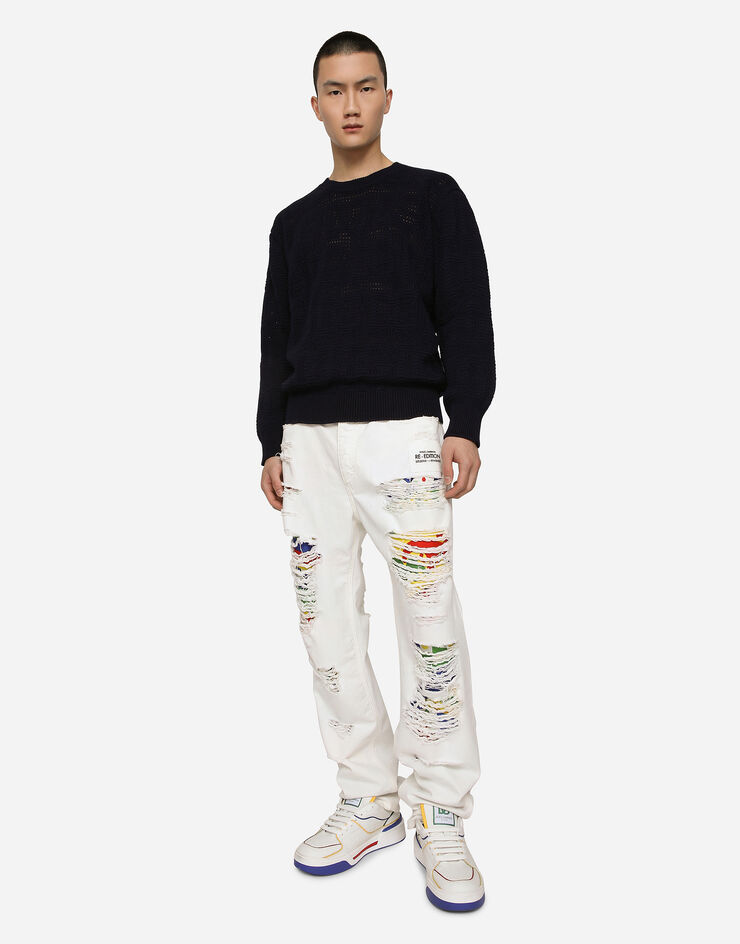Dolce&Gabbana Cotton jacquard sweater with all-over jacquard DG Blue GXQ47TJBCAD