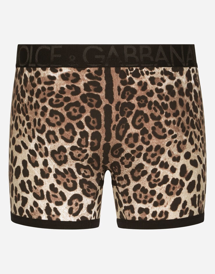 Dolce & Gabbana Long-leg two-way stretch cotton boxers with leopard print Multicolor M4D13JFSGWF