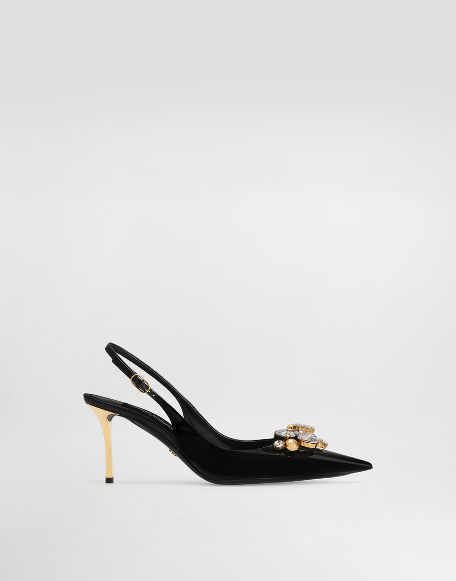 Patent leather slingback with embellishment