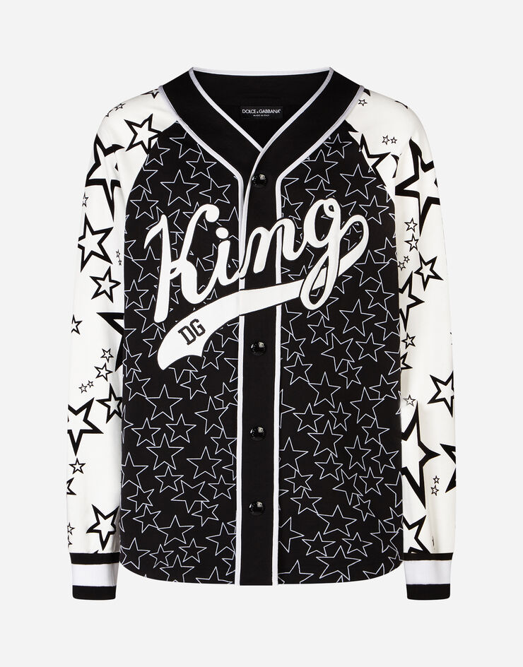 Dolce & Gabbana JERSEY BUTTON-UP SWEATER WITH FLOCKED STAR PRINT SCHWARZ G9QE5ZG7TQL