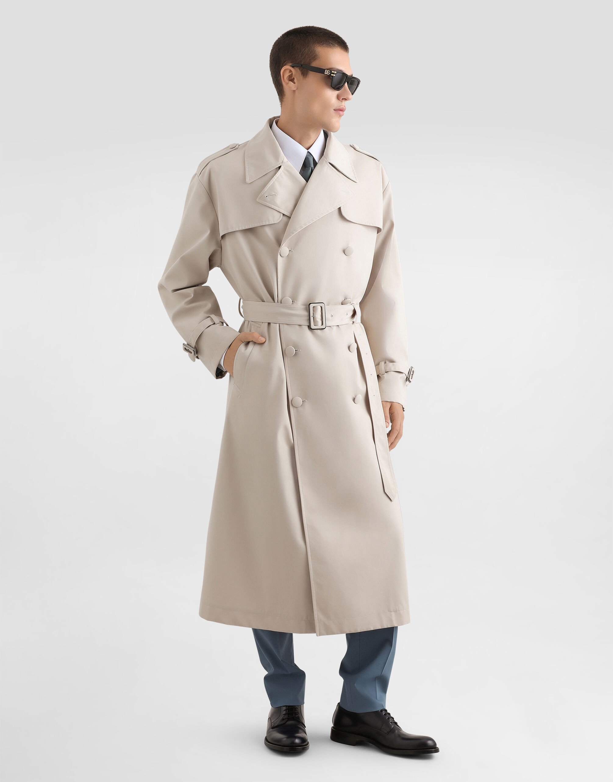 Double-breasted wool poplin jacket in Azure for Men | Dolce&Gabbana®