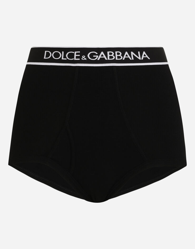 Dolce & Gabbana Fine-rib jersey high-waisted panties with branded elastic Black O2A88TFUGF5