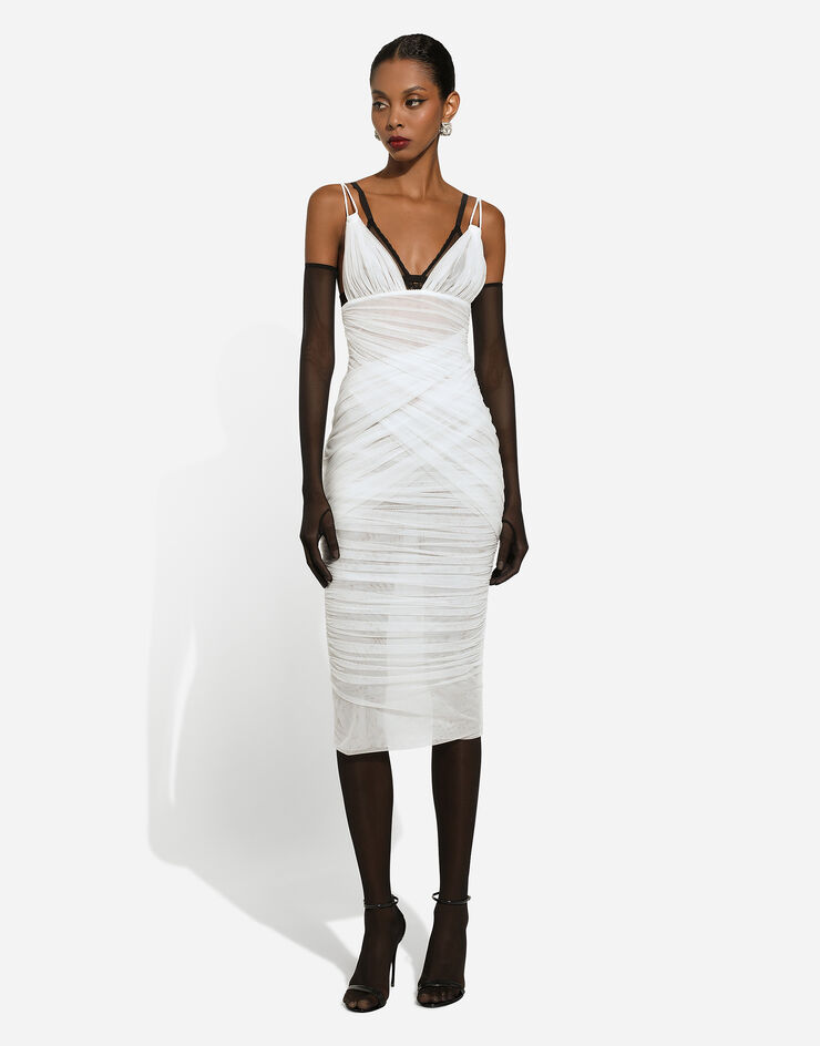 Dolce&Gabbana Drapiertes Longuette-Kleid aus Tüll Weiss F6DEUTFLRC0