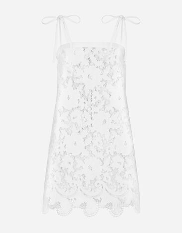 Dolce & Gabbana Cotton minidress with floral openwork embroidery White F6JIBZFG6AD