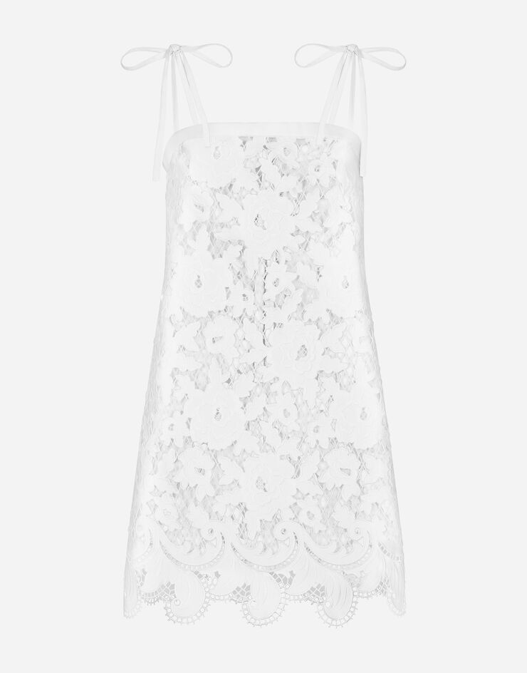 Dolce & Gabbana Cotton minidress with floral openwork embroidery White F6JIBZFG6AD