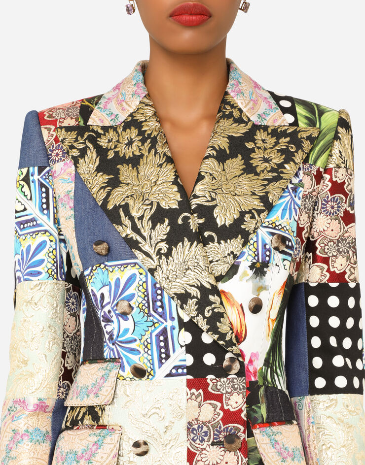 Dolce & Gabbana Double-breasted patchwork jacquard blazer AZUL F29JFTGDX77