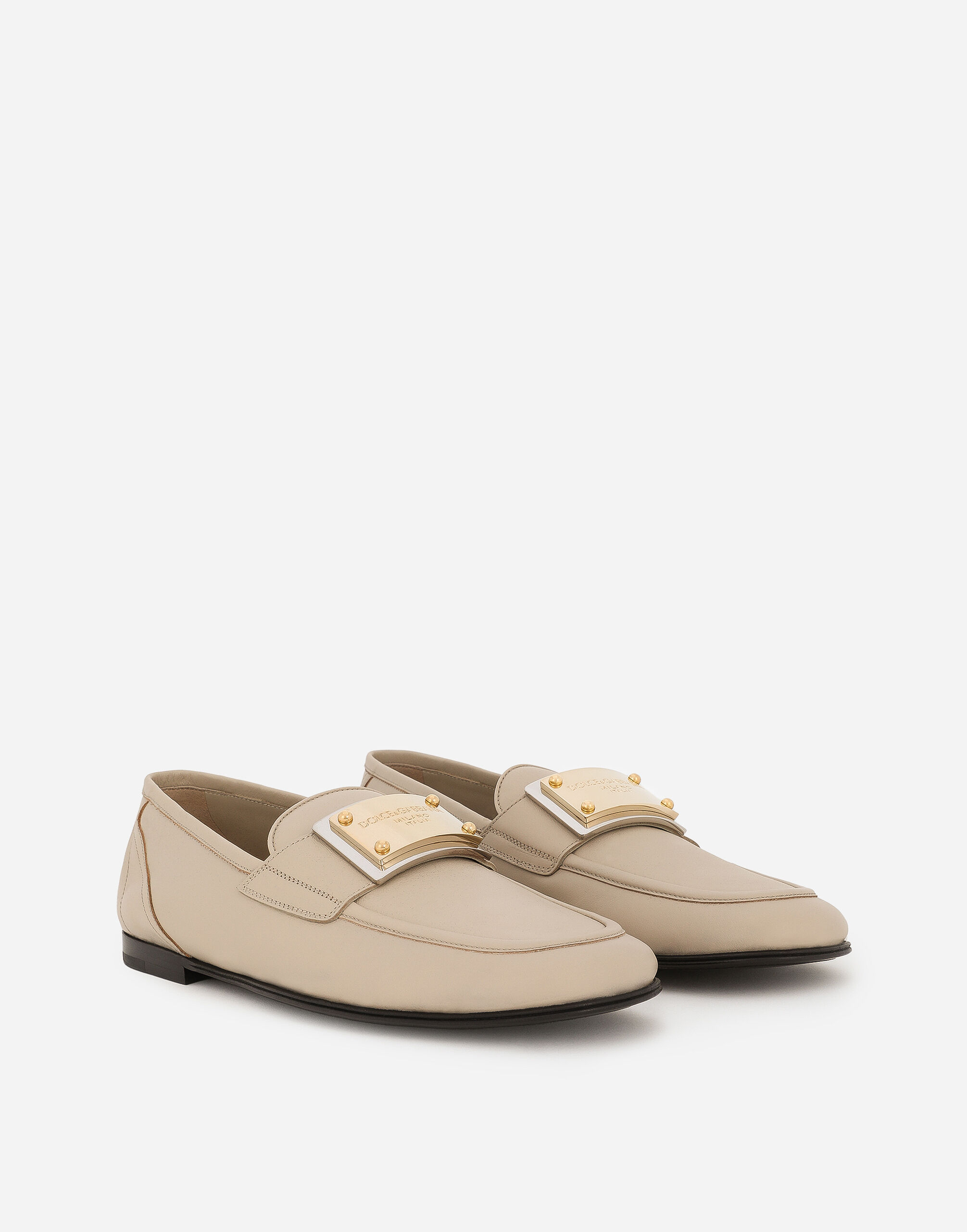 Calfskin loafers in Beige for Men Dolce Gabbana