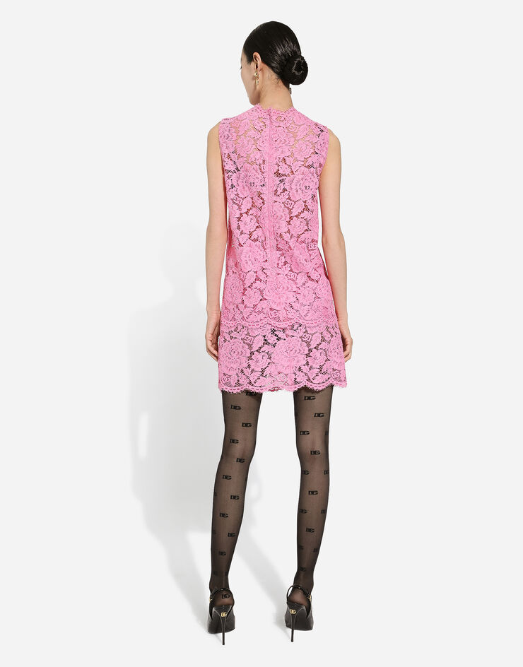 Dolce & Gabbana تنورة قصيرة موسومة من دانتيل كوردونيتو برسمة زهور وردي F4B7LTHLM7L