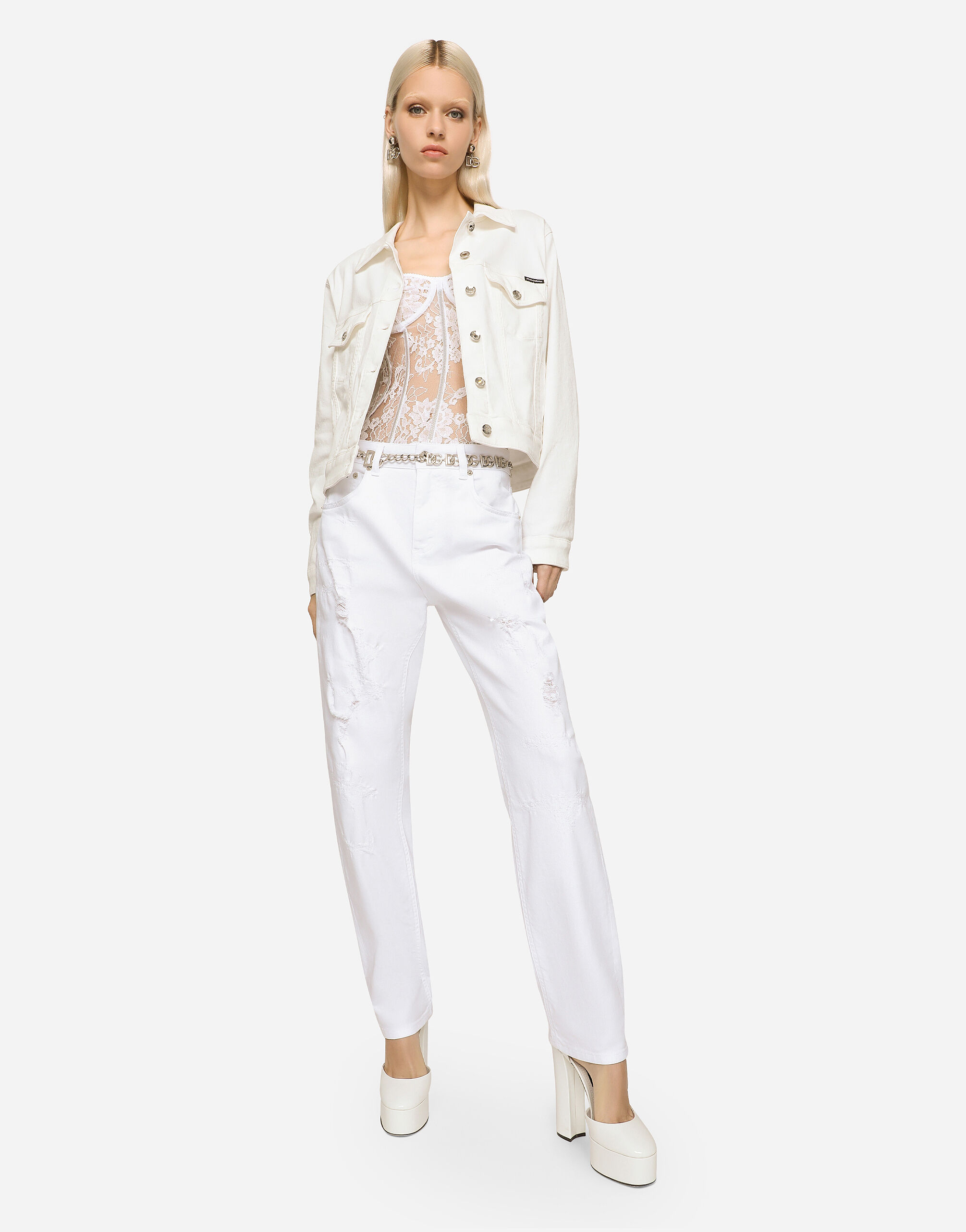 Giubbotto di jeans bianco clearance