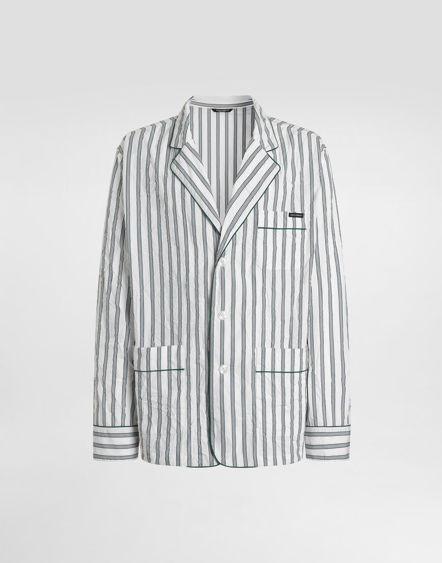 Crinkled striped poplin vanity robe
