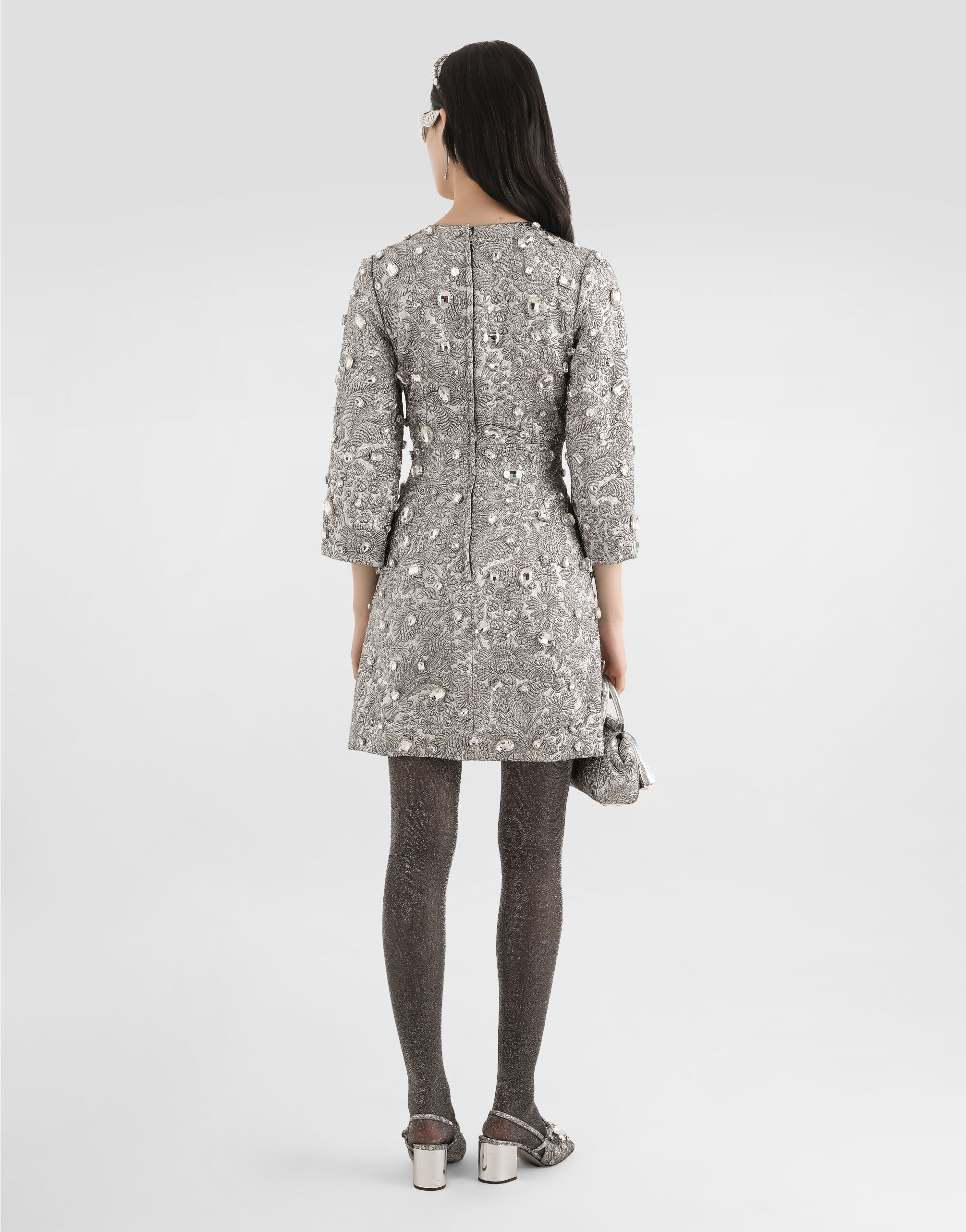 Floral lamé jacquard dress with embroidery in Multicolor for Women