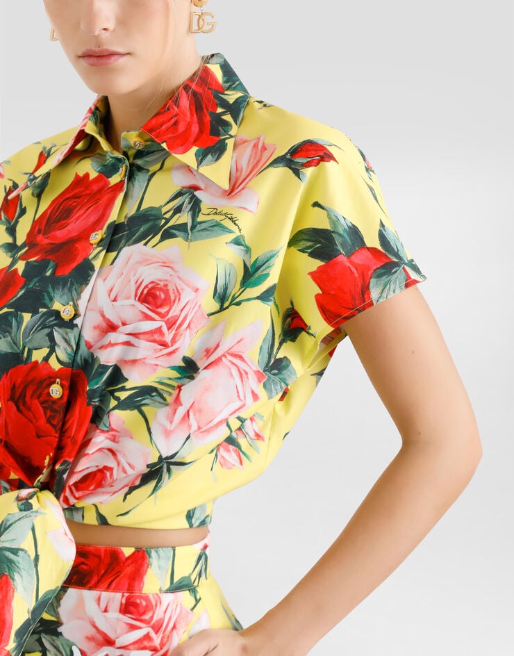 Dolce & Gabbana Camisa con lazo de algodón y estampado Bouquet Imprima F5P59THS5TF