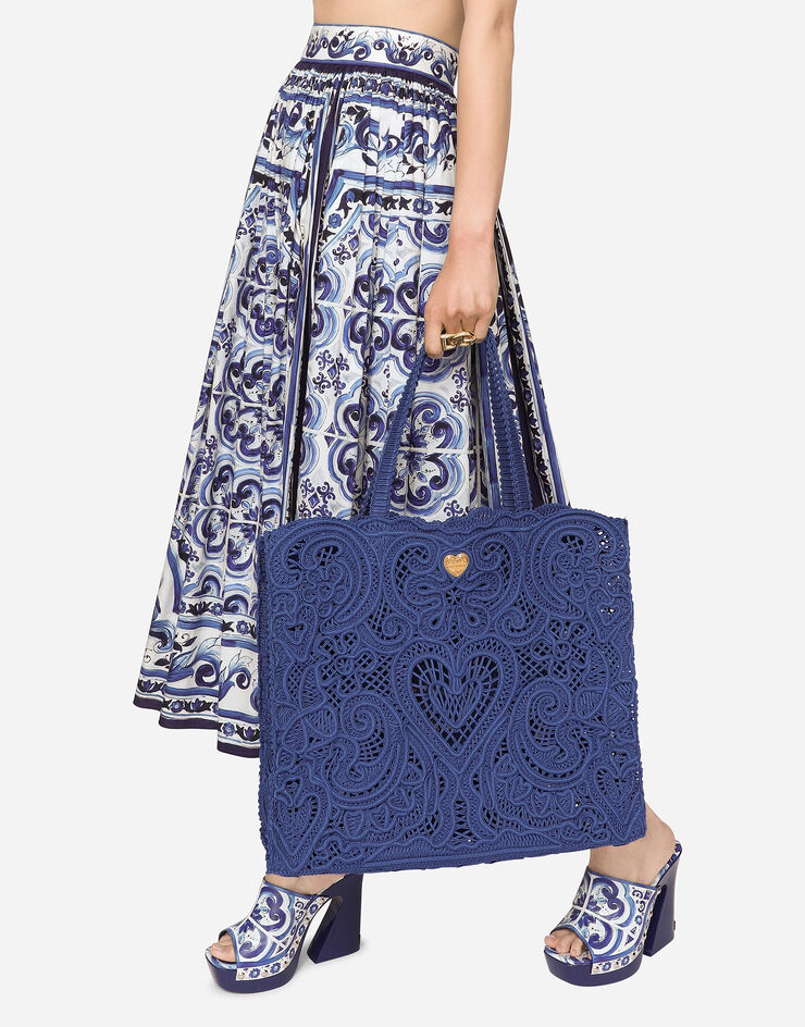 Dolce&Gabbana Shopping grande in ricamo cordonetto Blu BB6957AW717