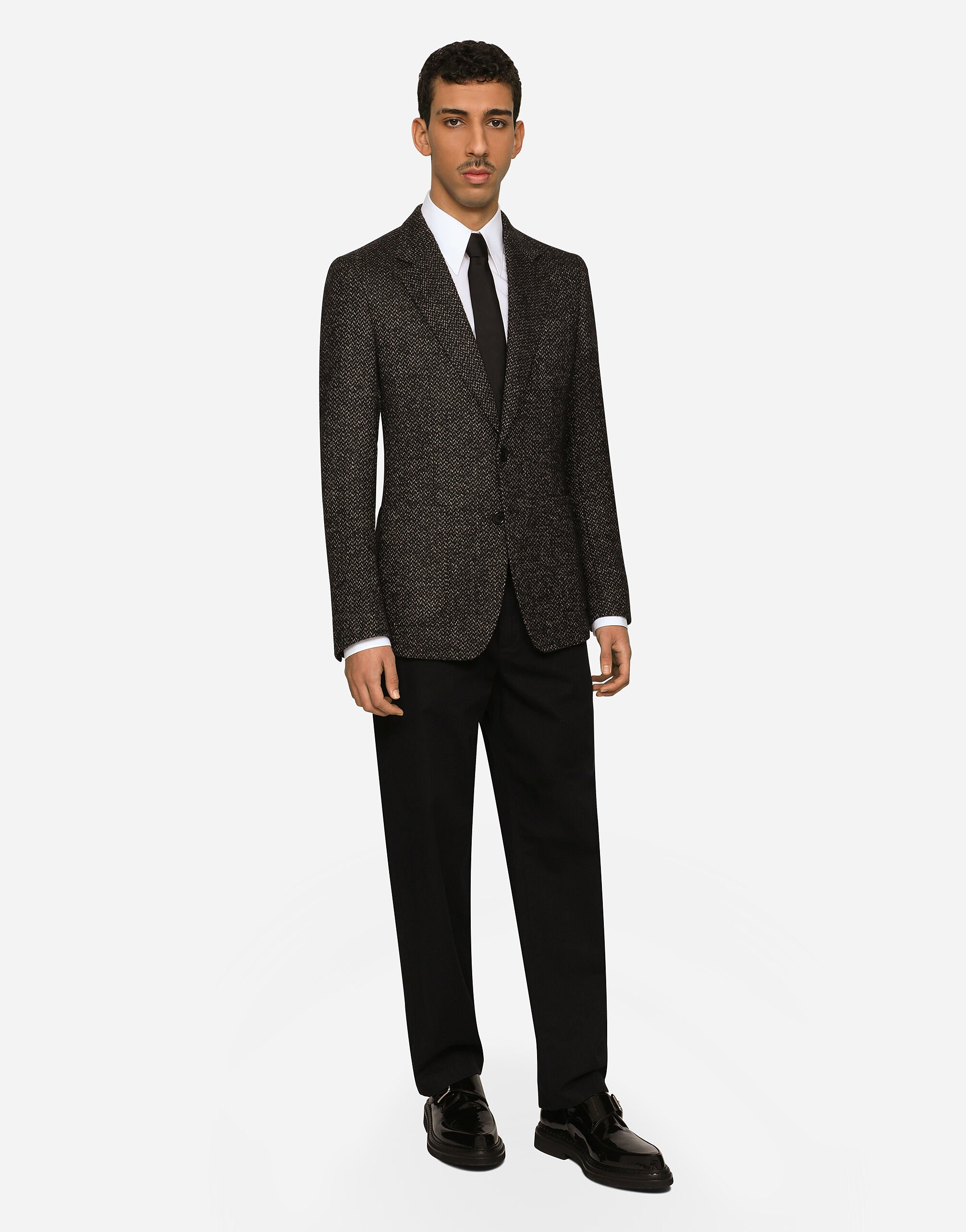 Stretch alpaca and wool tweed single-breasted jacket in