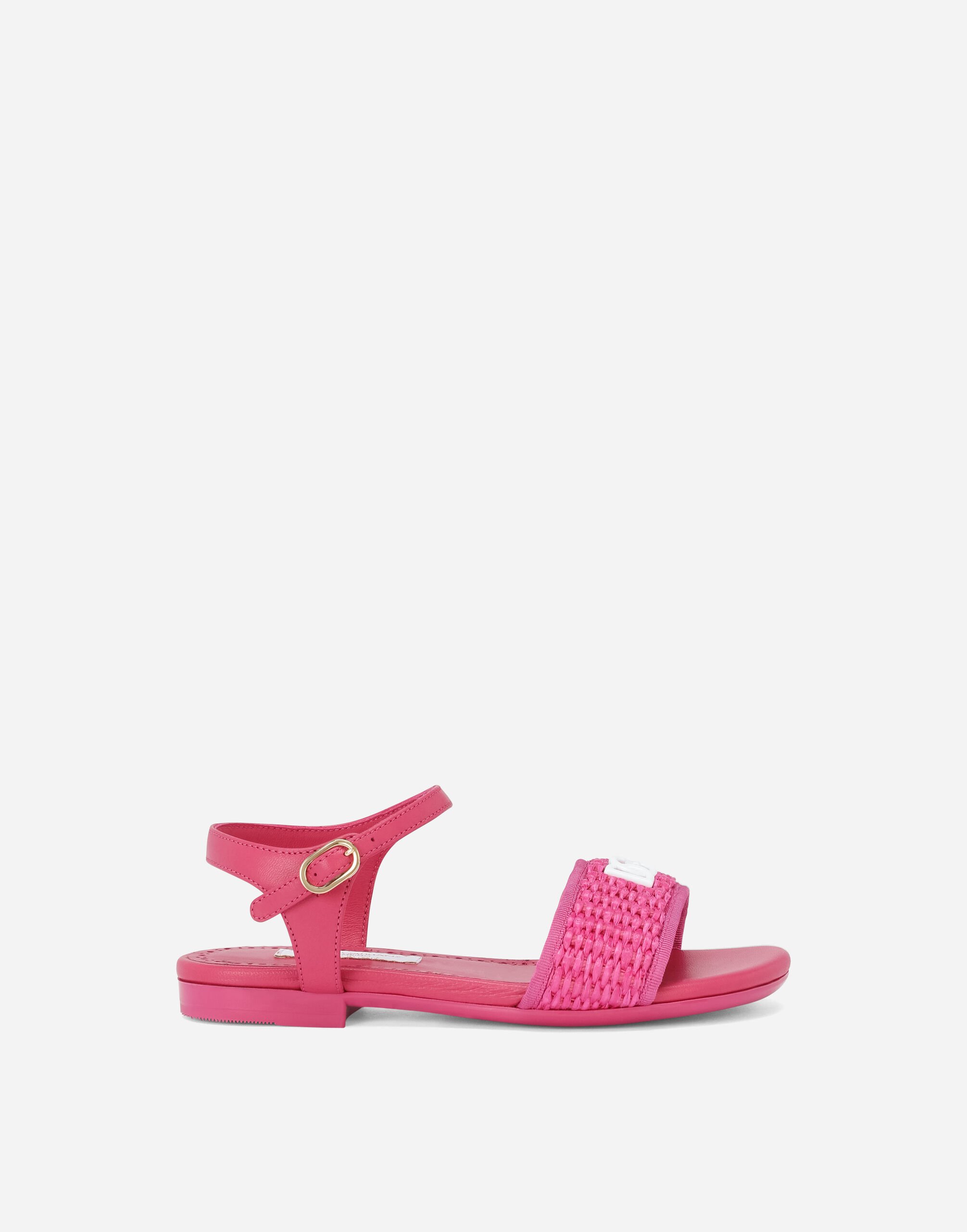 Dolce & Gabbana Straw and nappa leather sandals with DG logo Fuchsia D11145A7260