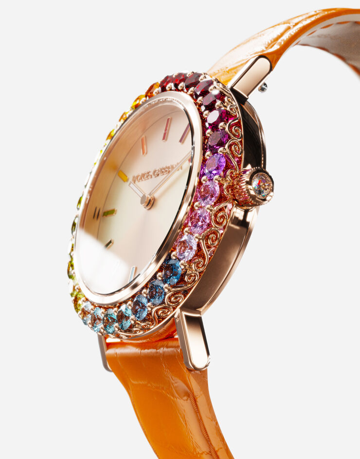 Dolce & Gabbana Iris watch in rose gold with multi-colored fine gems Orange WWLB2GXA1XA
