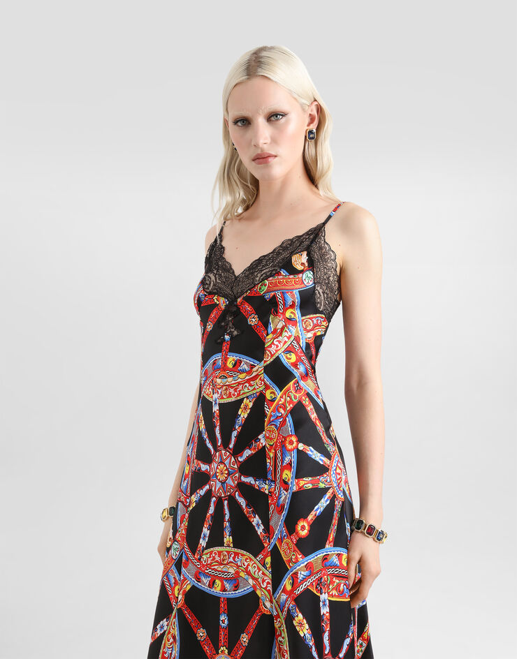 Dolce & Gabbana Vestido en satén de seda con estampado Carretto Multicolor F617TTIS13Y