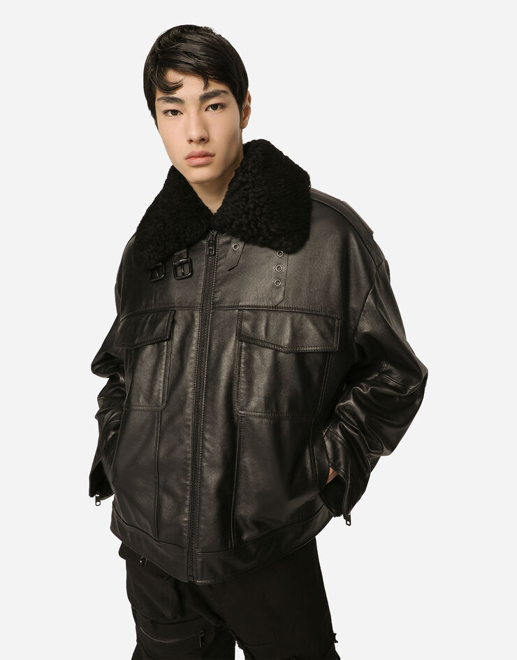 Dolce&Gabbana Bullskin jacket with shearling details Black G9APULHULTK