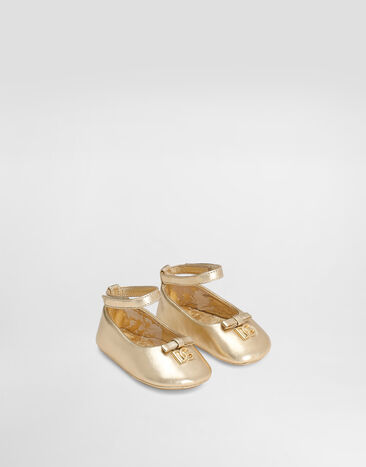Dolce&Gabbana Laminated nappa leather ballet flats with logo Gold DK0065AJ133