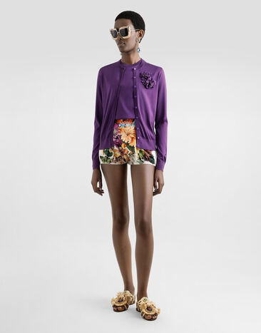 Dolce & Gabbana Silk cardigan with flower brooch Purple FXV09ZJBSO1