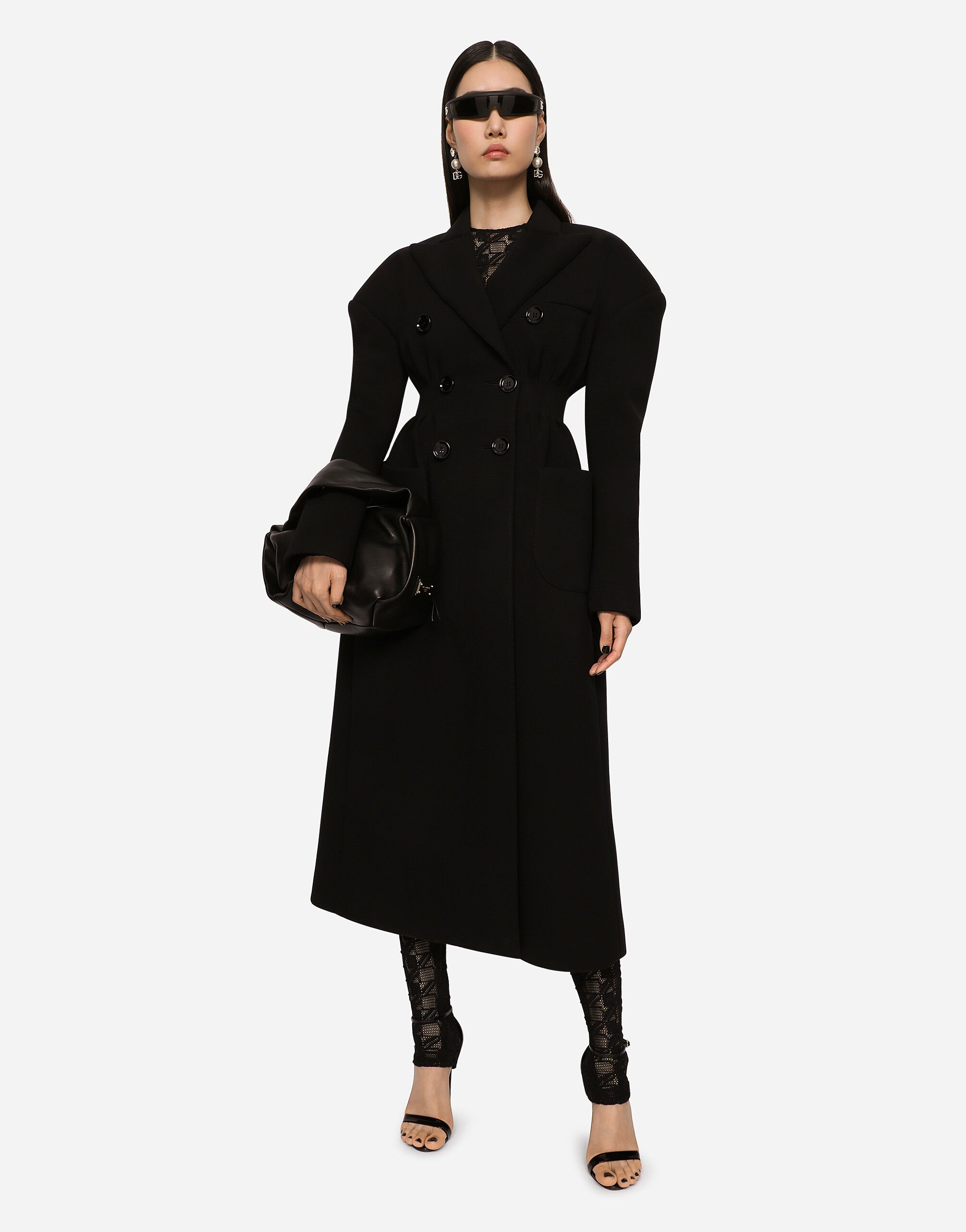 Double breasted technical jersey coat in Black for Women Dolce Gabbana