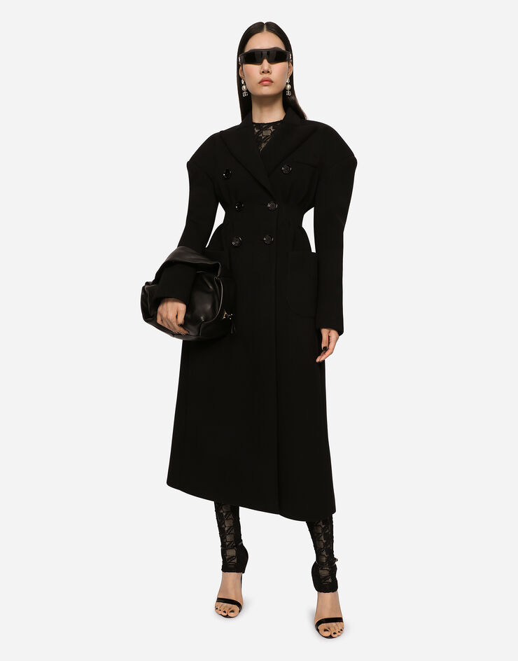 Dolce & Gabbana Zweireihiger Mantel aus Funktionsjersey Schwarz F0C2GTFUFJT