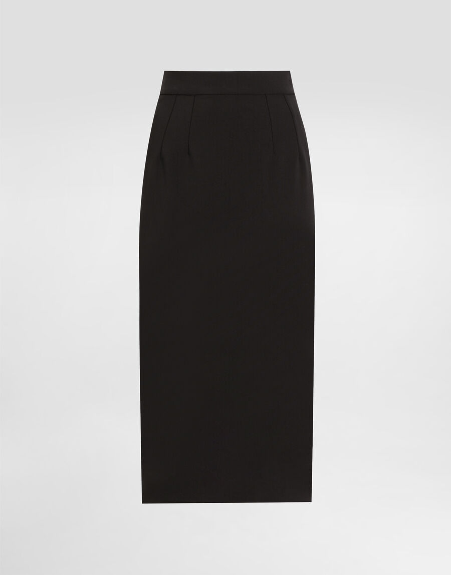 Technical cady calf-length pencil skirt