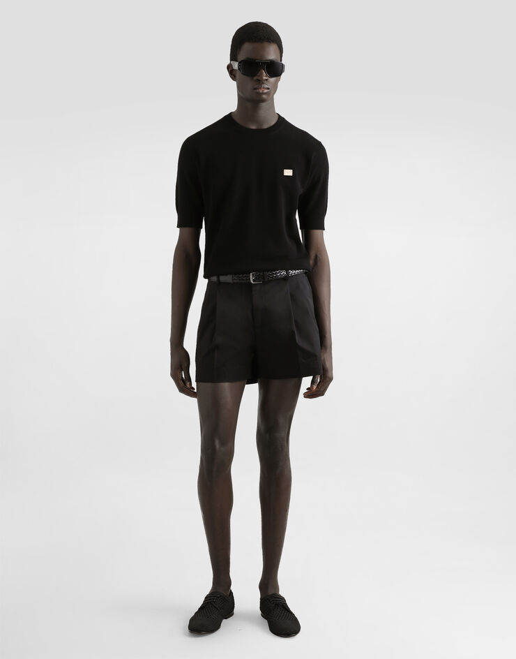 Dolce & Gabbana Pull ras de cou en coton avec plaquette Noir GXX03TJBCF5