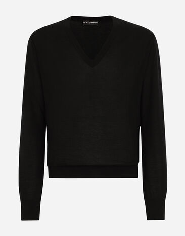Dolce & Gabbana Maglia con scollo a V in cashmere Nero GX413TJAWLA