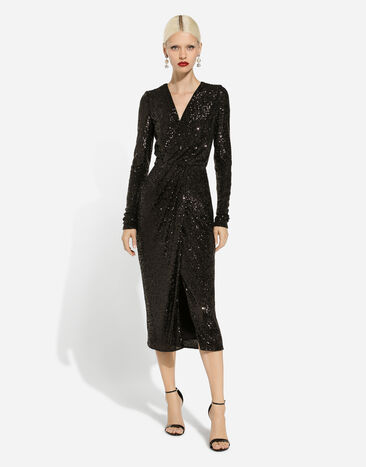Dolce & Gabbana Micro-sequined calf-length dress Black F6DHFTFLUBW
