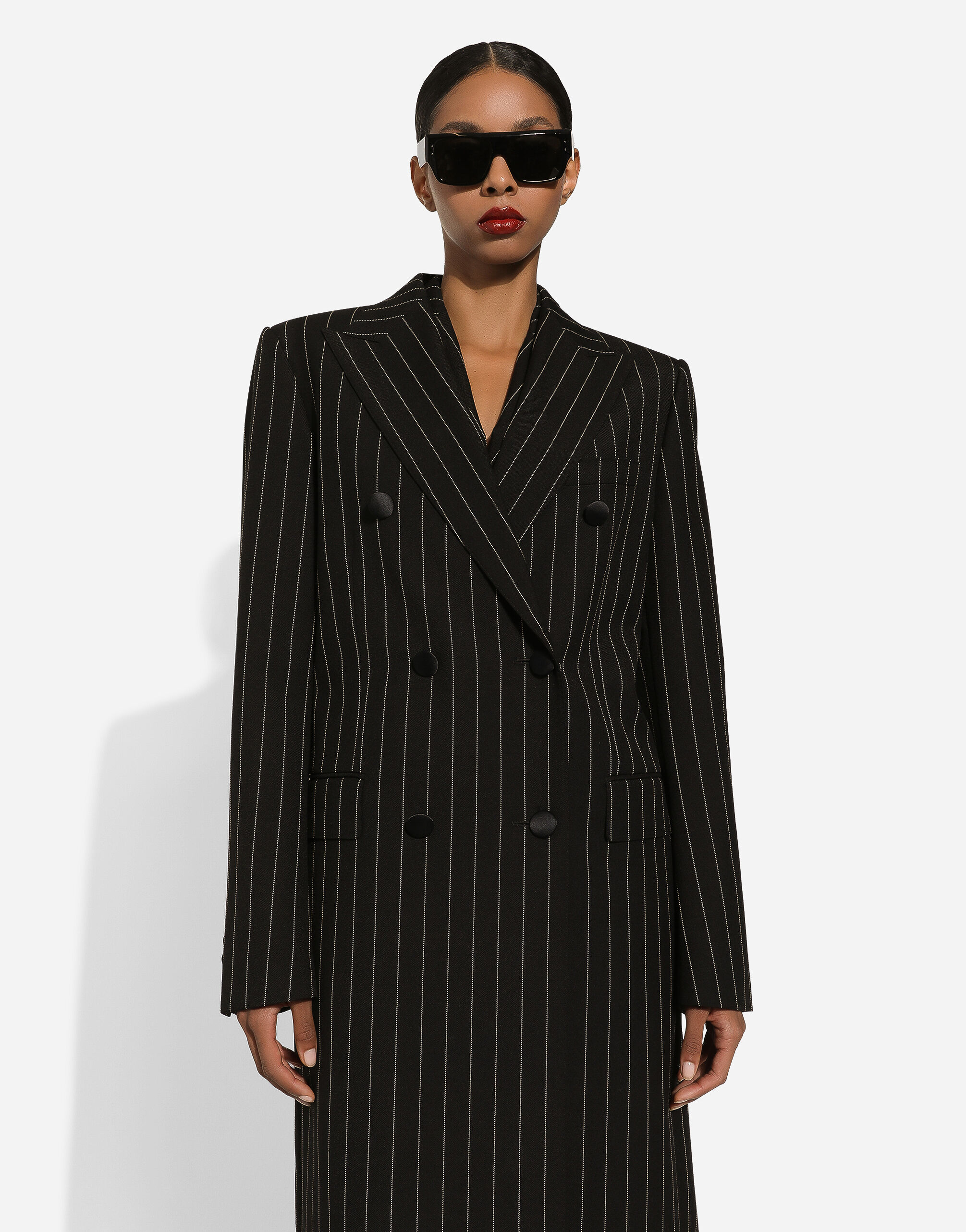 DOLCE & GABBANA ダブルピークド ストライプロングコート サイズ48 約L