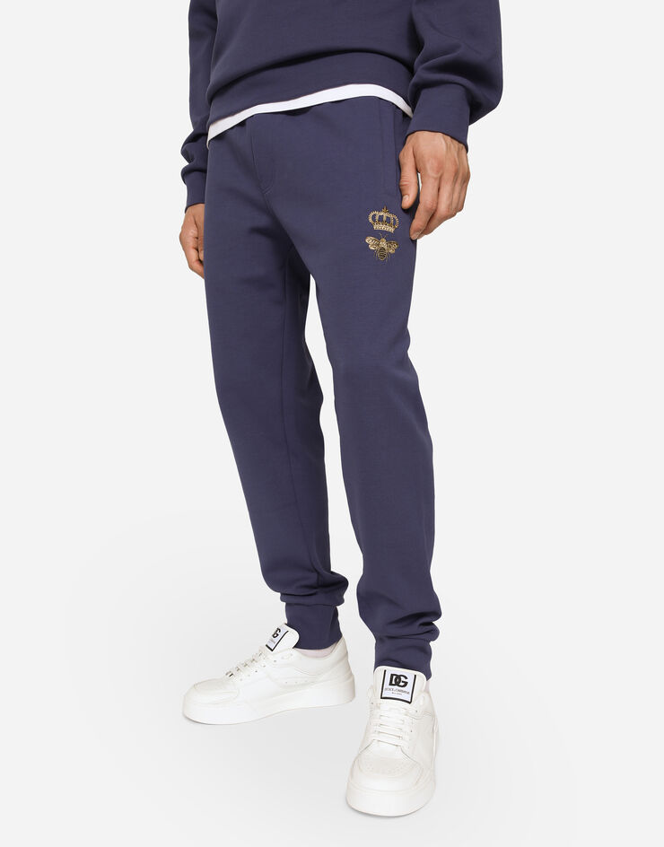 Dolce & Gabbana Pantalon de jogging en jersey à broderie Bleu GVF7AZHU7H9