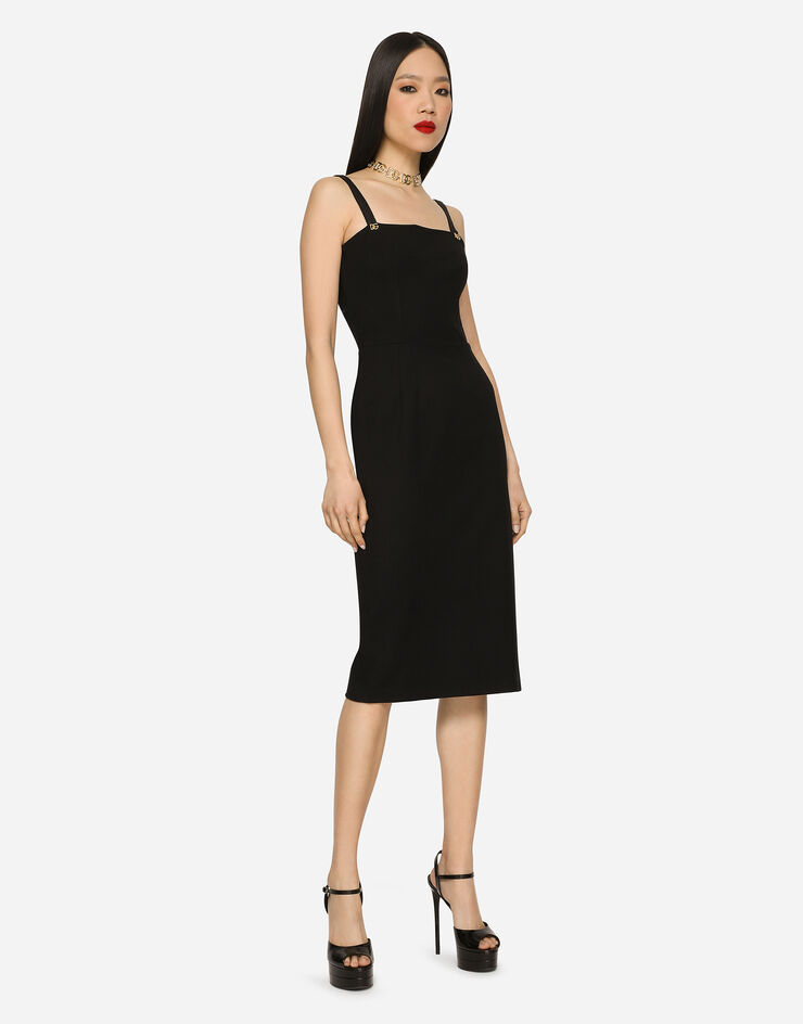 Dolce & Gabbana Jersey calf-length dress with DG embellishment Black F6R0LTFUGKG