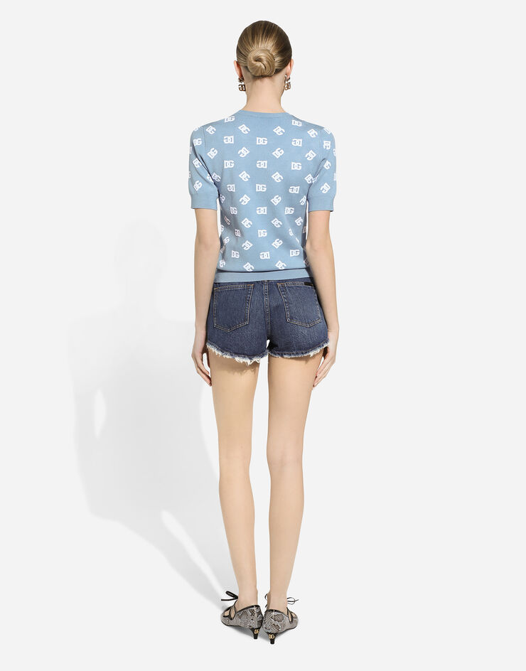 Dolce & Gabbana Viscose jacquard sweater with DG logo Azure FXX13TJFMGT