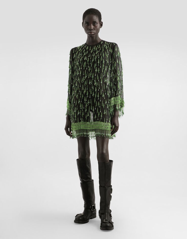 Dolce & Gabbana Short flared organza dress with embroidery Multicolor F60EHZGDDG2