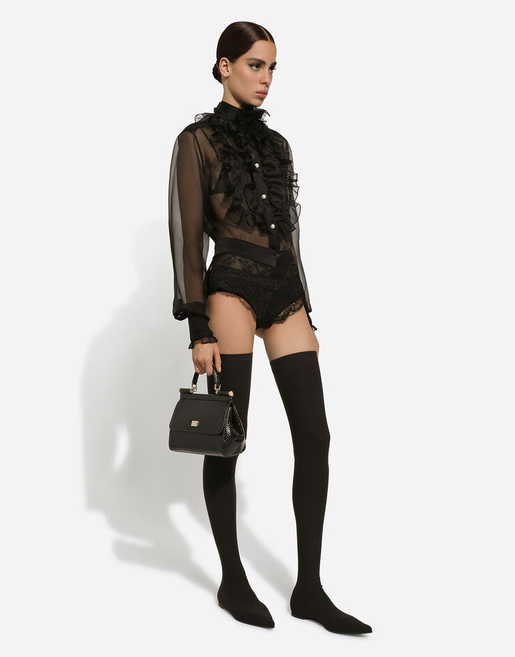Dolce & Gabbana Organza shirt with shirt front and ruffles Black F5S10TFU1BU