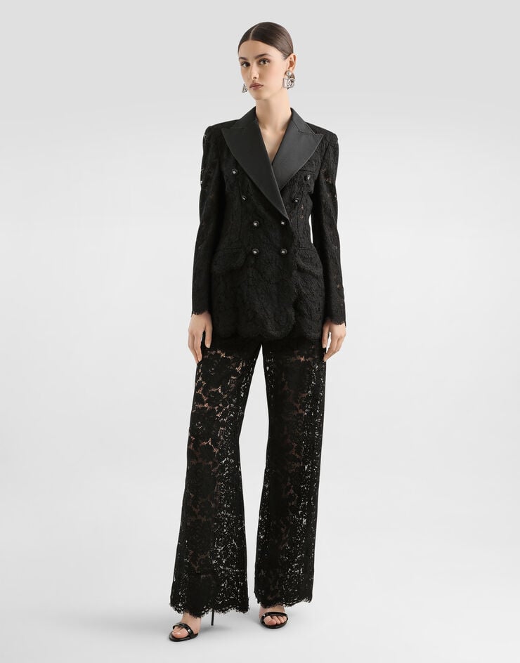Dolce & Gabbana Branded stretch lace Turlington blazer Black F29TRTFLRE1