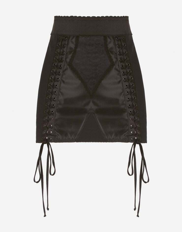 Dolce & Gabbana Corset-style miniskirt with laces and eyelets Black F4ANJTG9798