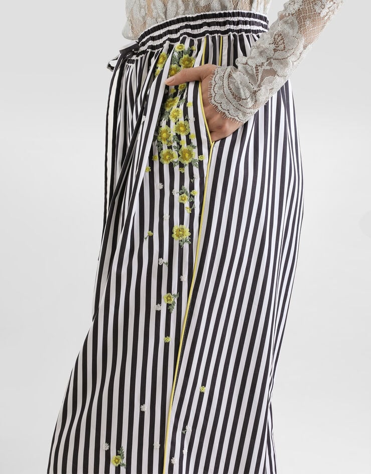Dolce & Gabbana Poplin trousers with flower embroidery Multicolor FTDJDZGDDSR