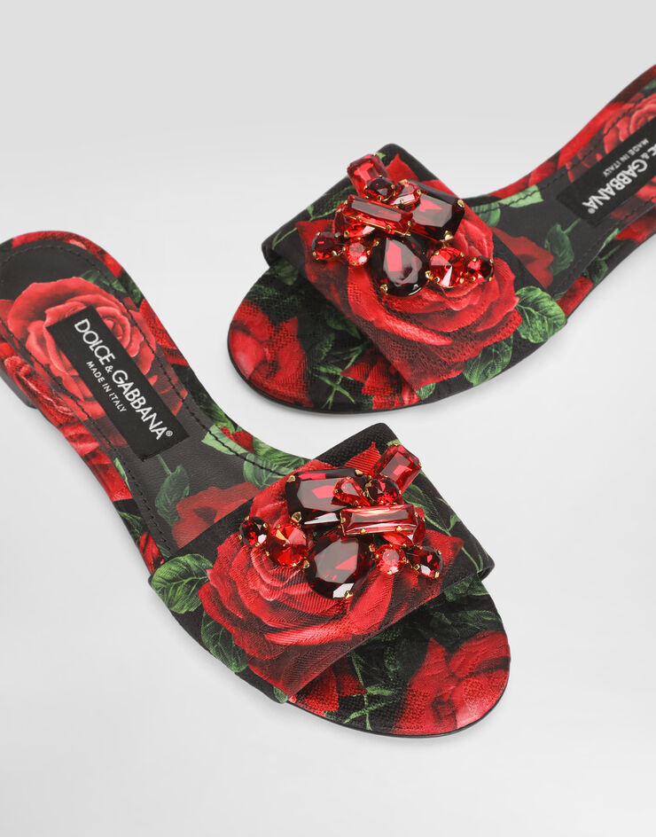 Dolce & Gabbana Rose-print brocade flat slides Multicolor CQ0723A0745
