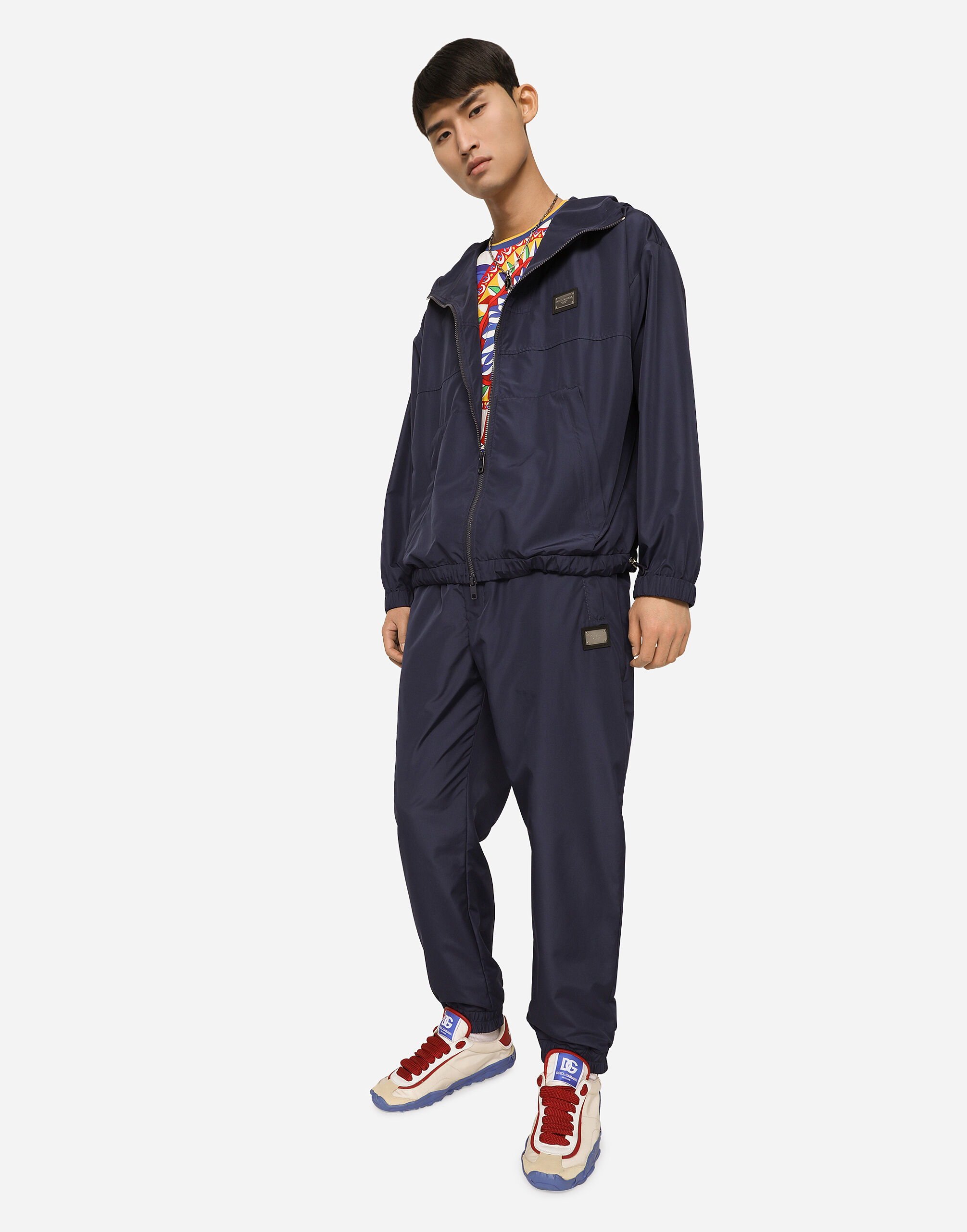 Nylon jogging pants with branded tag in Blue for Men Dolce Gabbana