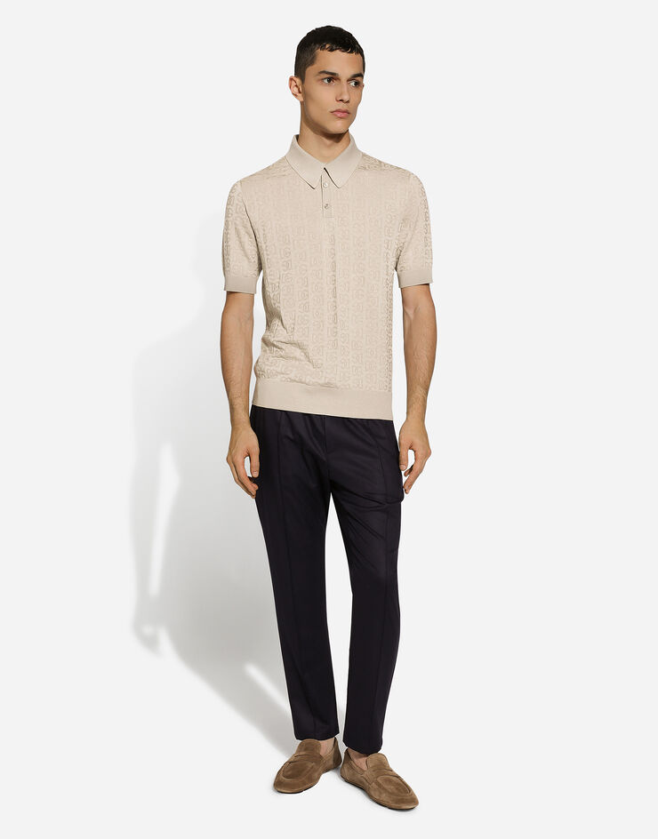 Dolce & Gabbana Silk jacquard polo-shirt with DG logo Beige GXZ15TJBSOS