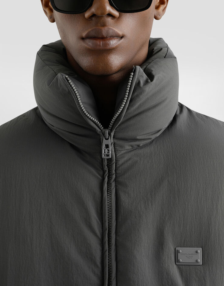 Dolce & Gabbana Padded technical fabric jacket with a high neck and tag Grey G9BNFTFUS26